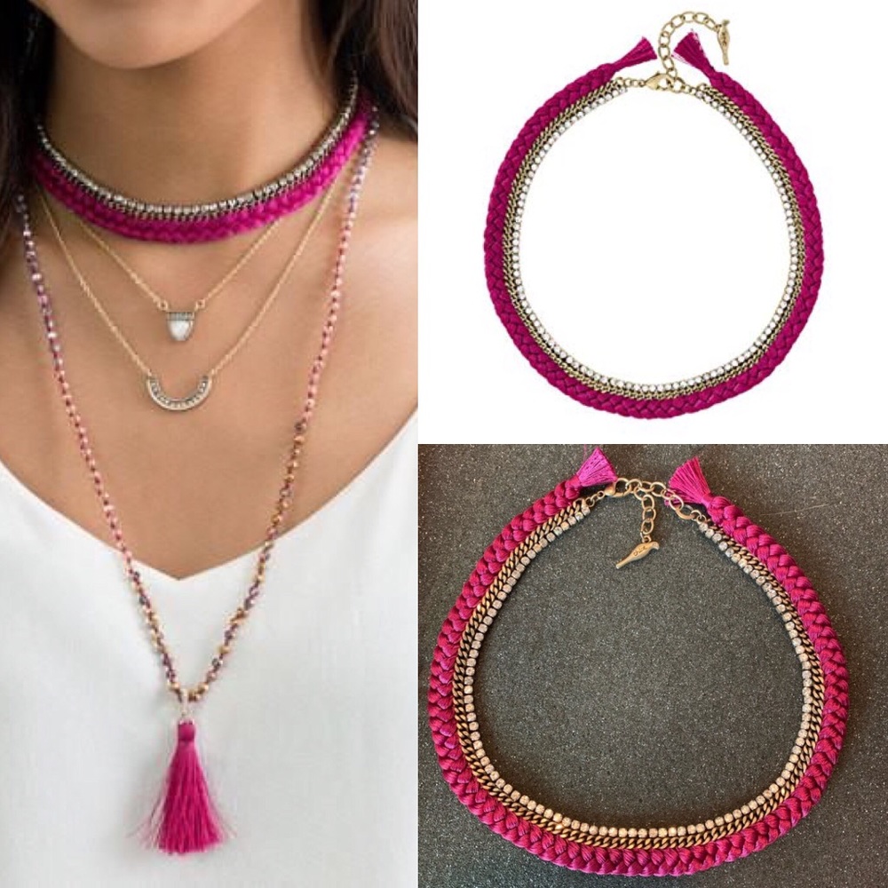 🆕 Braided Crystal Collar Neck PINK c+i N535PIAG - Picture 3 of 7